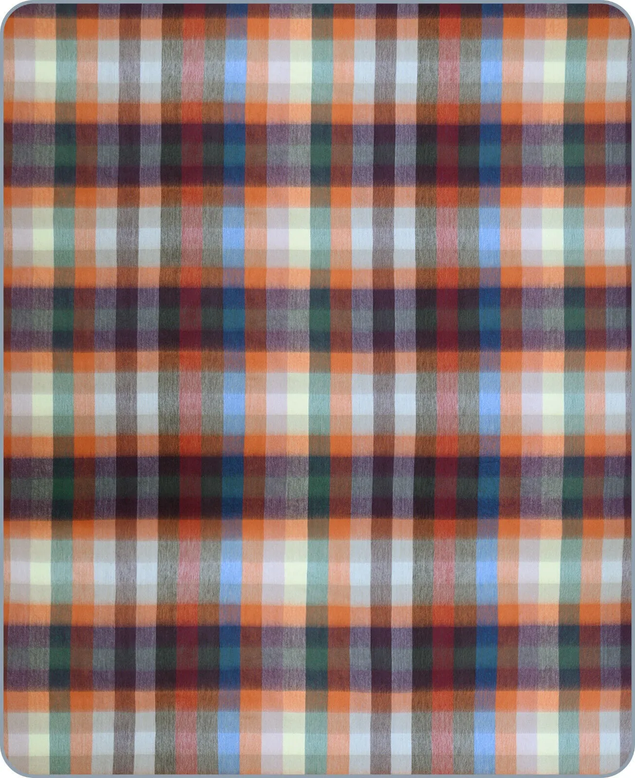 Anzu - Baby Alpaca Wool Throw Blanket / Sofa Cover - Queen 96 x 66 in - Multicolor Checker Plaid In Orange Blue Brown