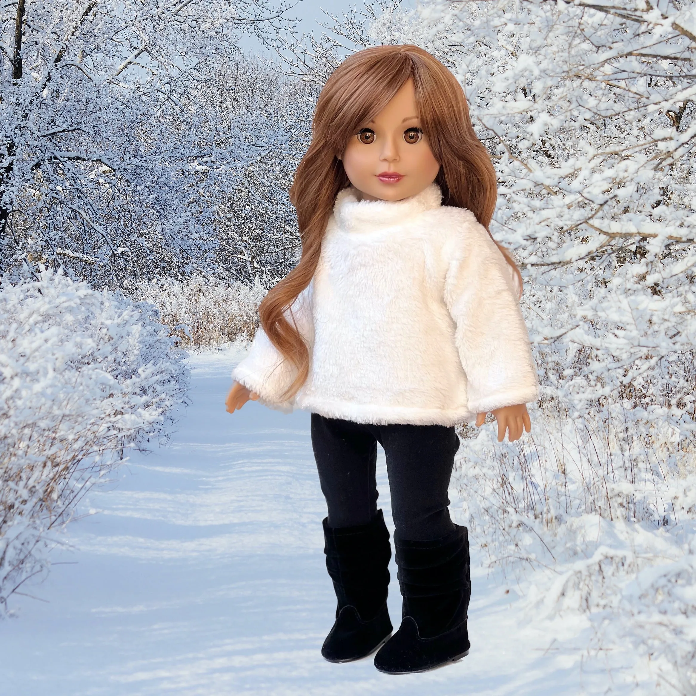 Arctic Glam - 3 Piece Outfit for 18 Inch Doll - White Sweater, Black Leggings and Black Boots - 18 inch Doll Clothes ( Doll Not Included)