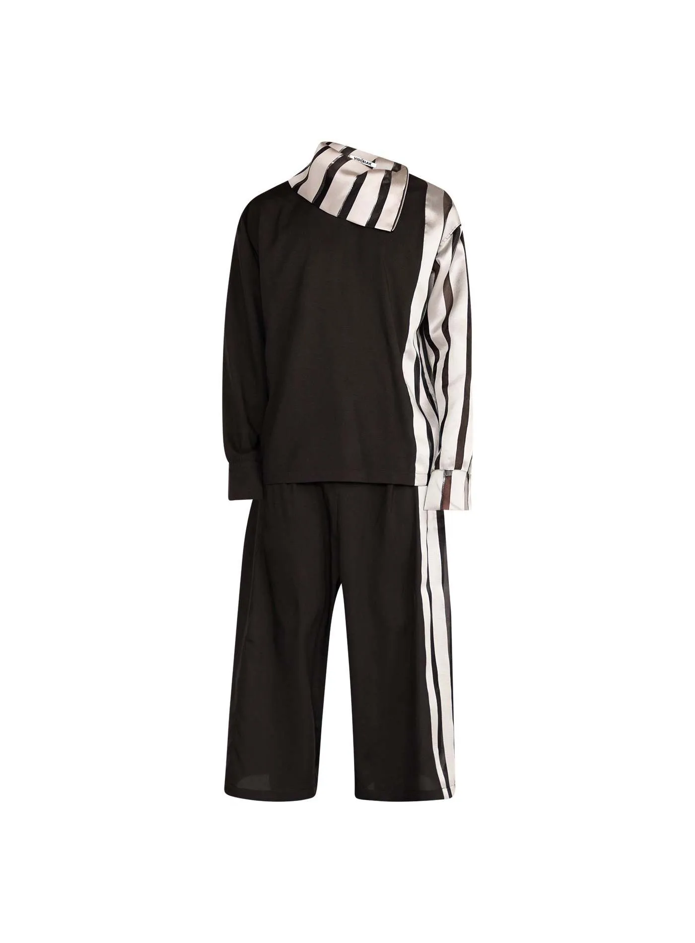 Black Rayon with Silver Contrast Panel Two-Piece Set