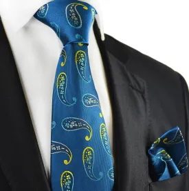 Blue Paisley Silk Tie and Pocket Square