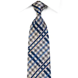 Blue Silver Plaids Rhinestone Silk Tie With Gold Sparkles