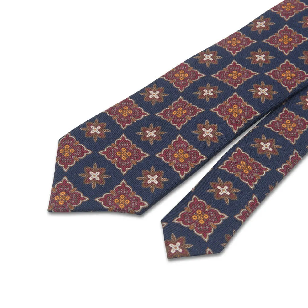 Blue Sophisticated Medallion Silk Wool Tie