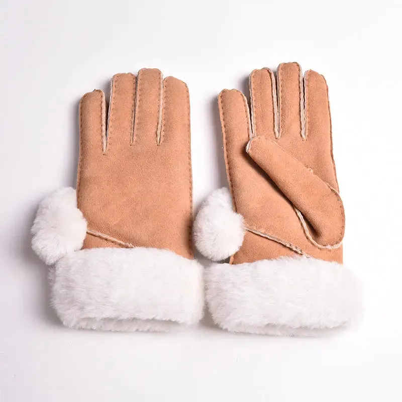 BOL Women's Pompom Hand Stitched Merino Sheepskin Gloves