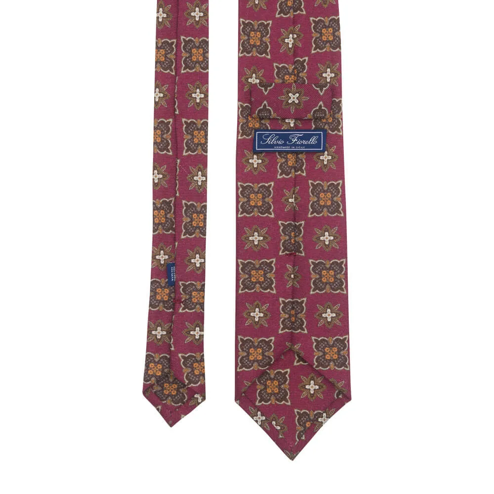 Burgundy Sophisticated Medallion Silk Wool Tie