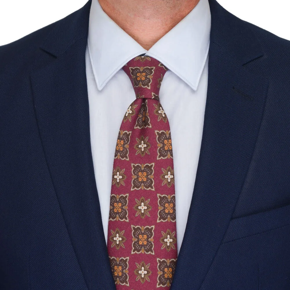 Burgundy Sophisticated Medallion Silk Wool Tie