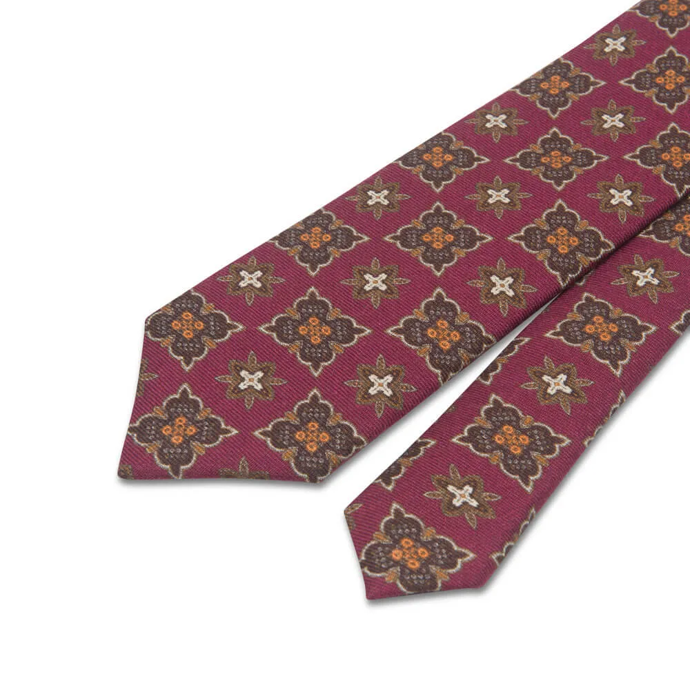 Burgundy Sophisticated Medallion Silk Wool Tie