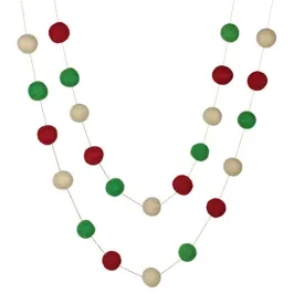 Christmas Felt Ball Garland- Red, Kelly Green, Almond