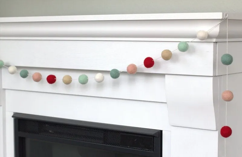 Christmas Felt Ball Garland- Red, Pink, Teal, Almond, White