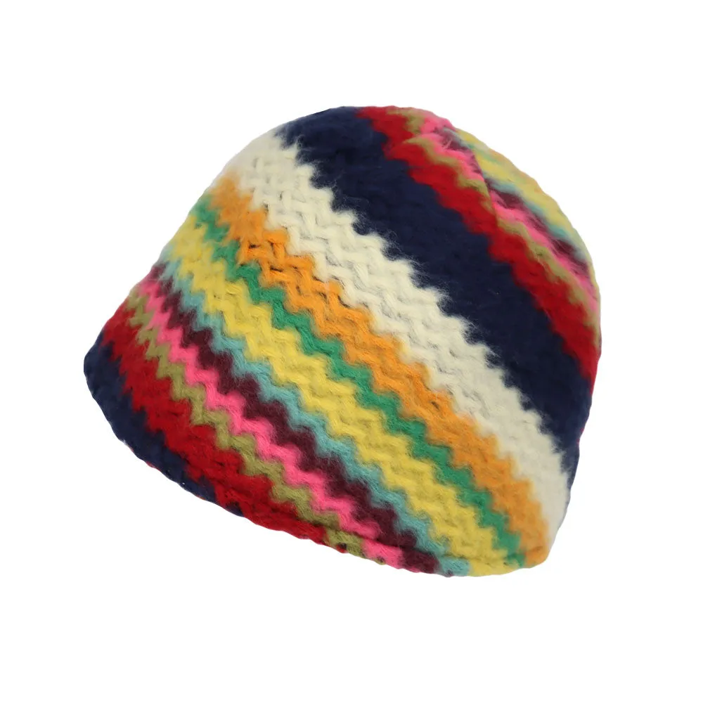 Colorful Knit Sun Bowler Beach Cap Foldable Deep Bucket Hat ACB1441