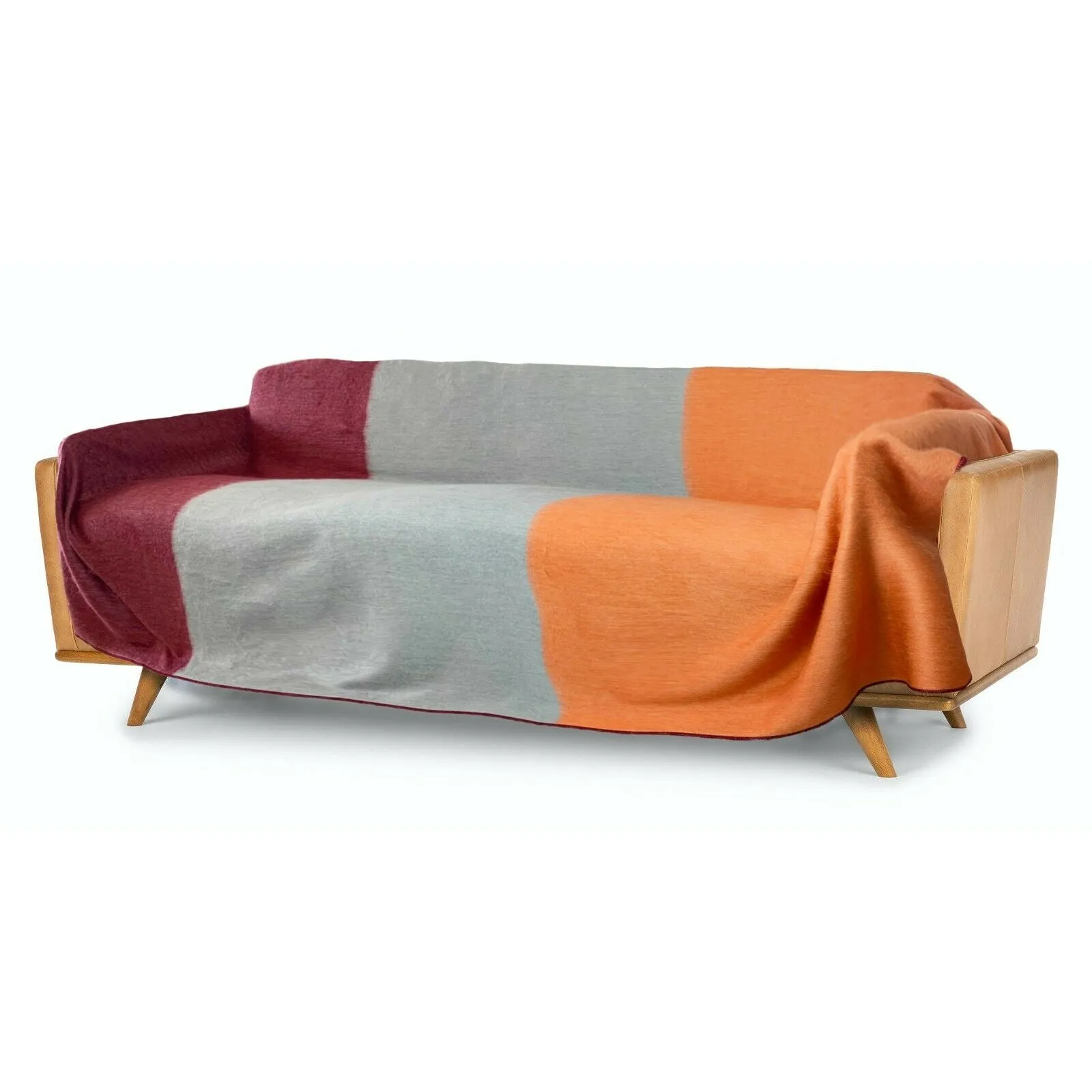 Cuchihuasi - Baby Alpaca Wool Throw Blanket / Sofa Cover - Queen 98" x 63" - Burgundy/Gray/Orange