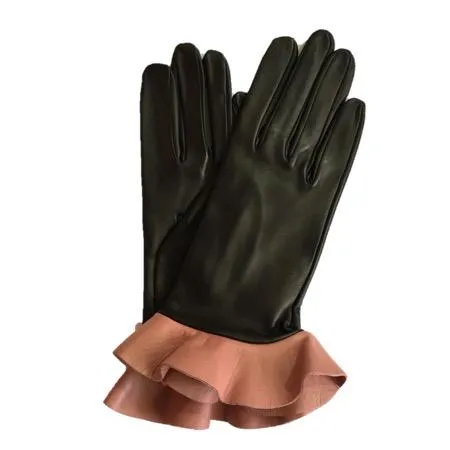 Danielle - Women's Silk Lined Leather Gloves with Ruffle