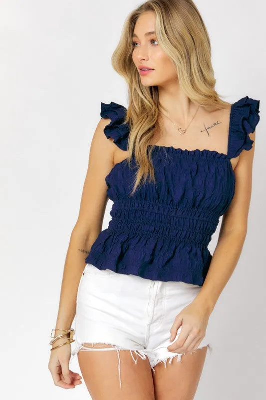 Davi & Dani Solid Square Neck Ruffle Top