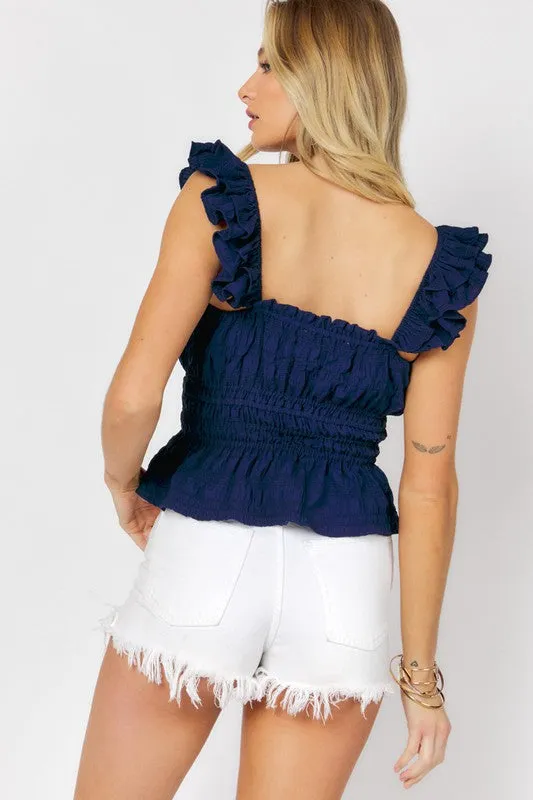 Davi & Dani Solid Square Neck Ruffle Top