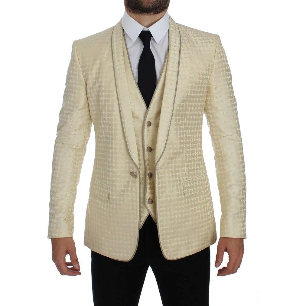 Dolce & Gabbana Sophisticated Beige Polka Dotted Blazer & Vest