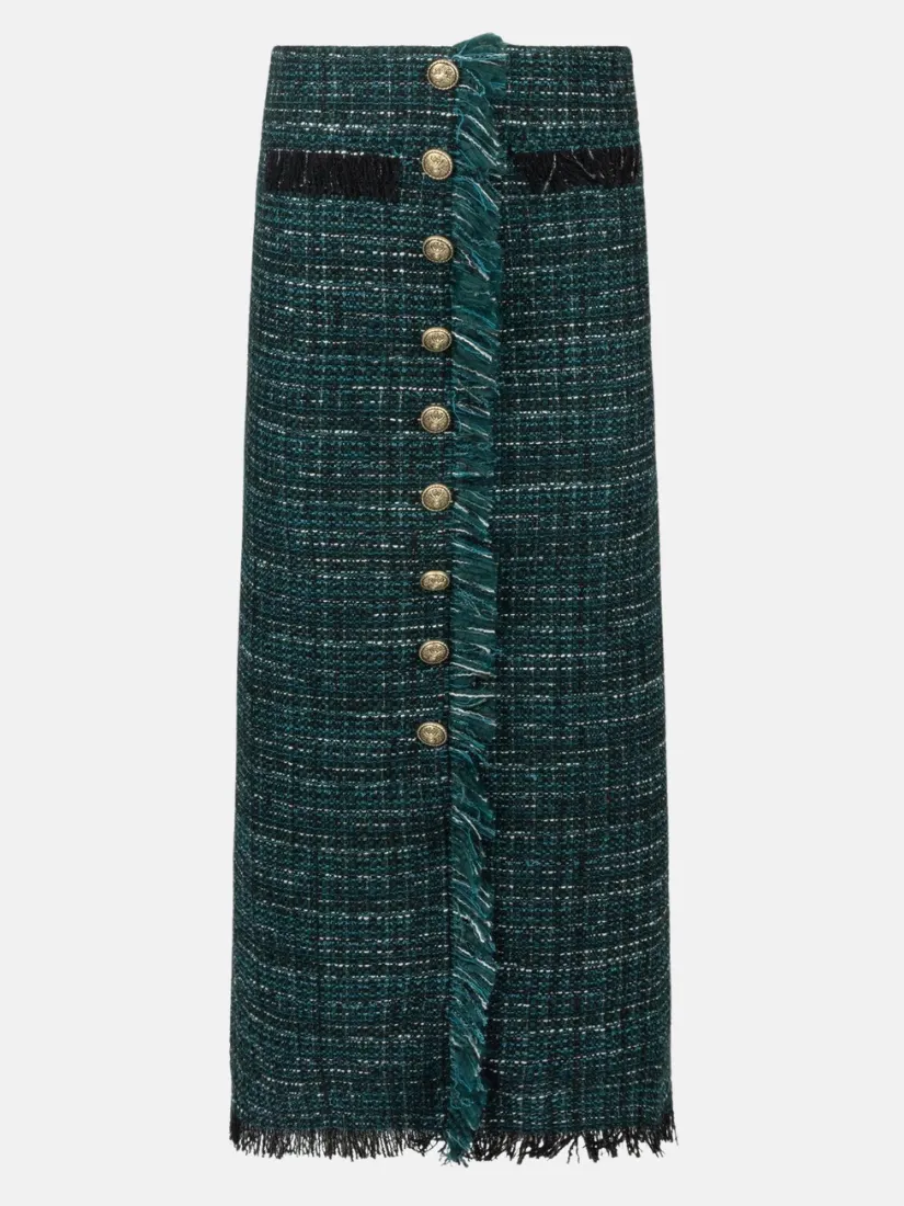 Emerald Wool Tweed Skirt