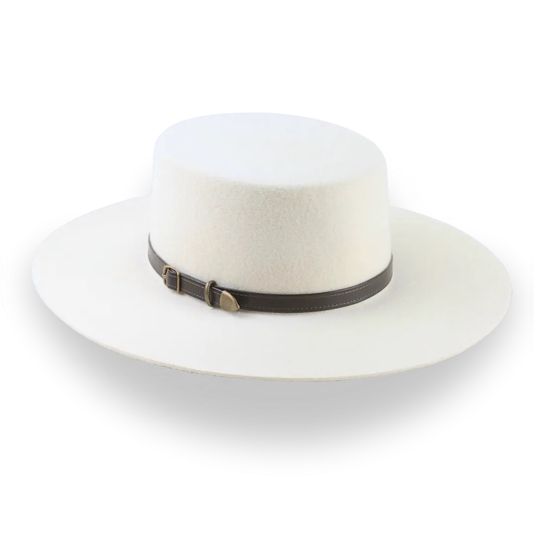 Flat Crown Wide Brim Bolero Hat In Ivory Wool Felt | The Galloper