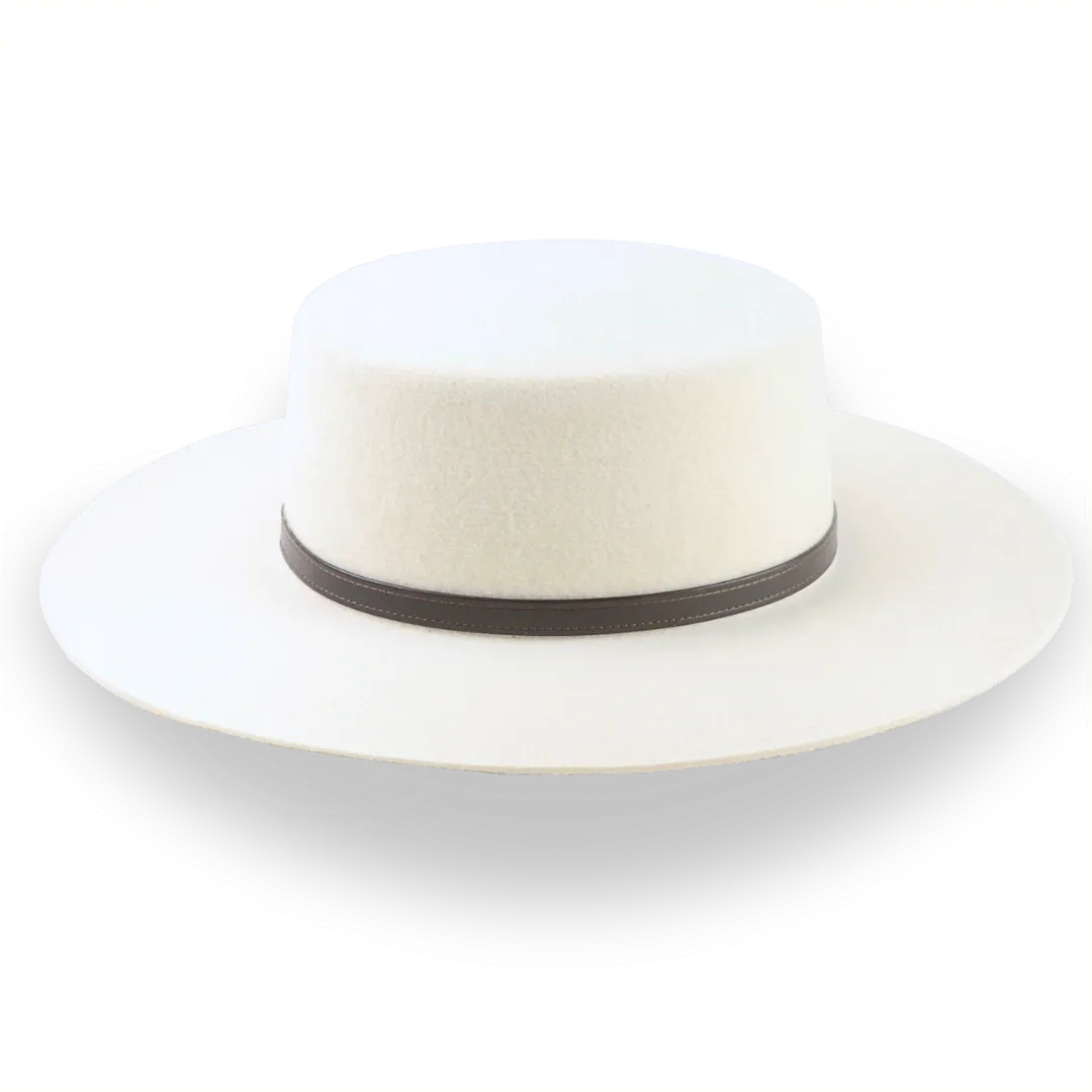 Flat Crown Wide Brim Bolero Hat In Ivory Wool Felt | The Galloper