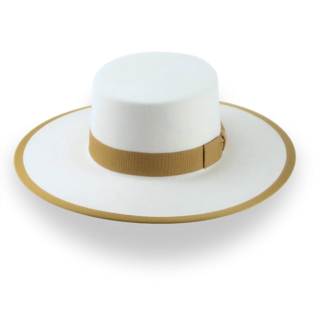 Flat Western Cowboy Hat in Ivory Fur Felt | The Tower