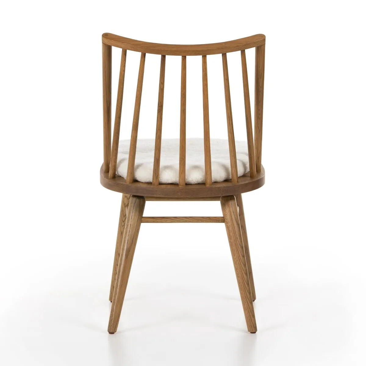 Four Hands Lewis Windsor Chair in Sandy Oak with Shorn Sheepskin Cushion