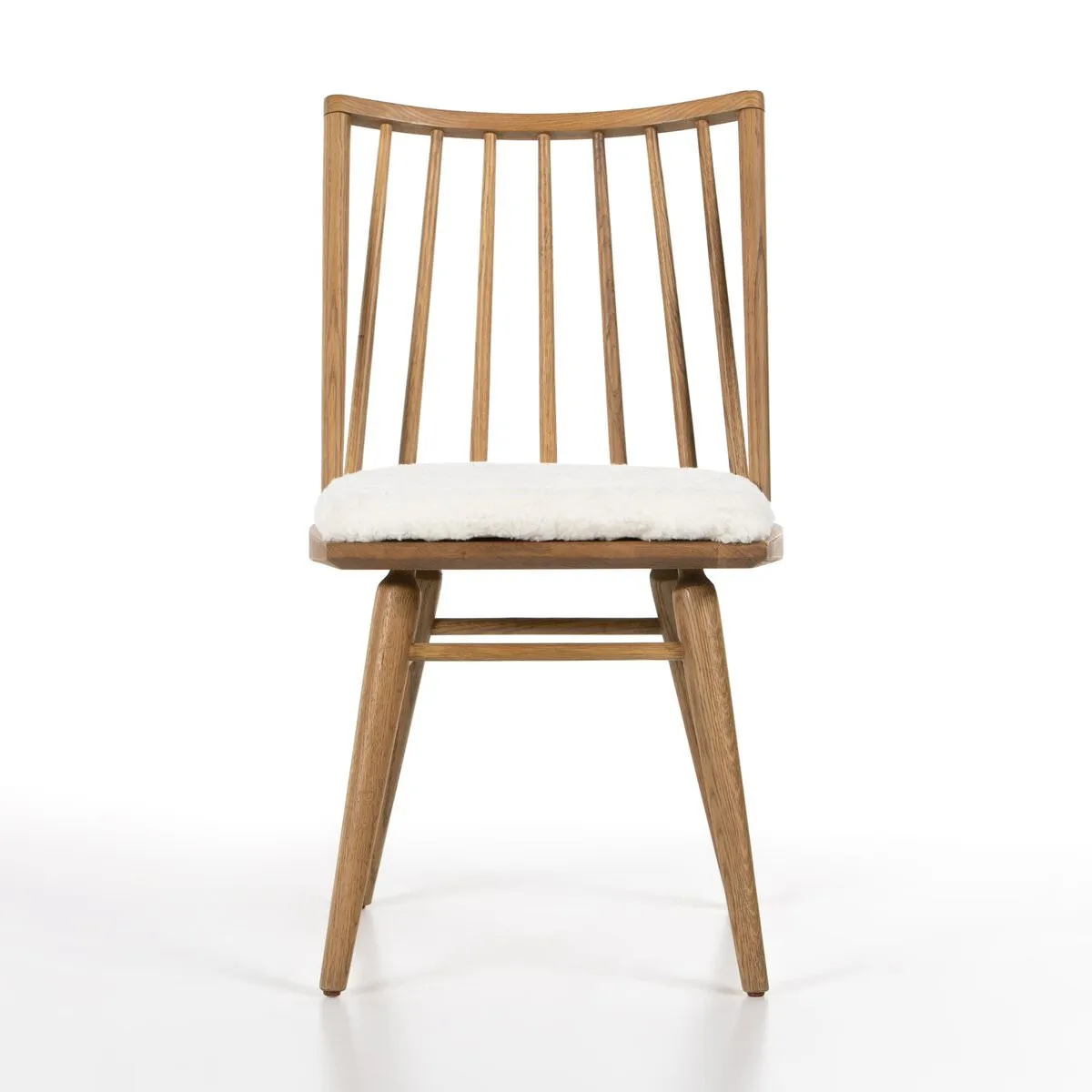 Four Hands Lewis Windsor Chair in Sandy Oak with Shorn Sheepskin Cushion