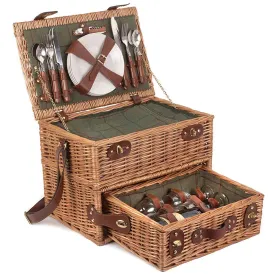 Fully Fitted Four Person Green Tweed Picnic Basket Hamper 097 by Willow