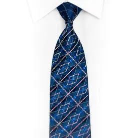 Geometric Rhinestone Pattern On Blue Rhinestone Silk Tie