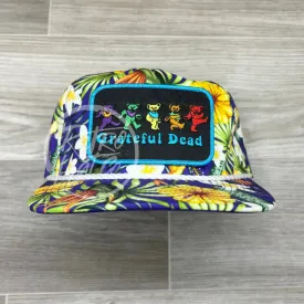 Grateful Dead 5 Bears on Purple Hawaiian Retro Rope Hat w/Leather Strap Back