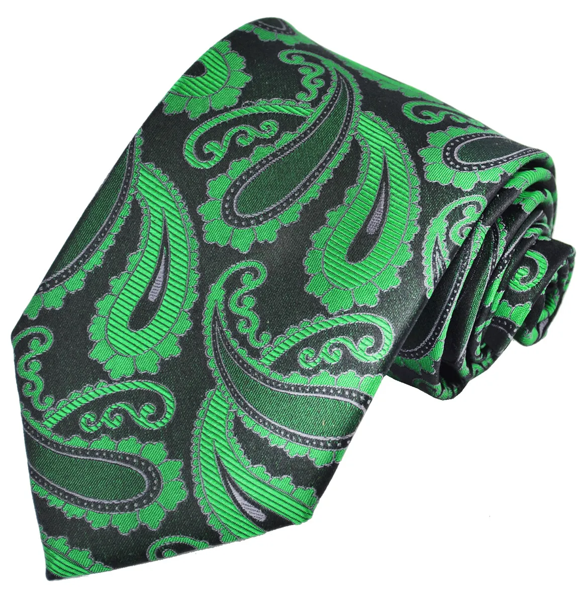 Green and Black Paisley Silk Necktie