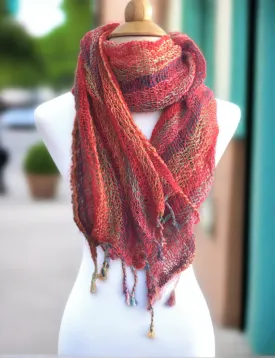 Handwoven Open Weave Cotton Scarf - Multicolor Sunset