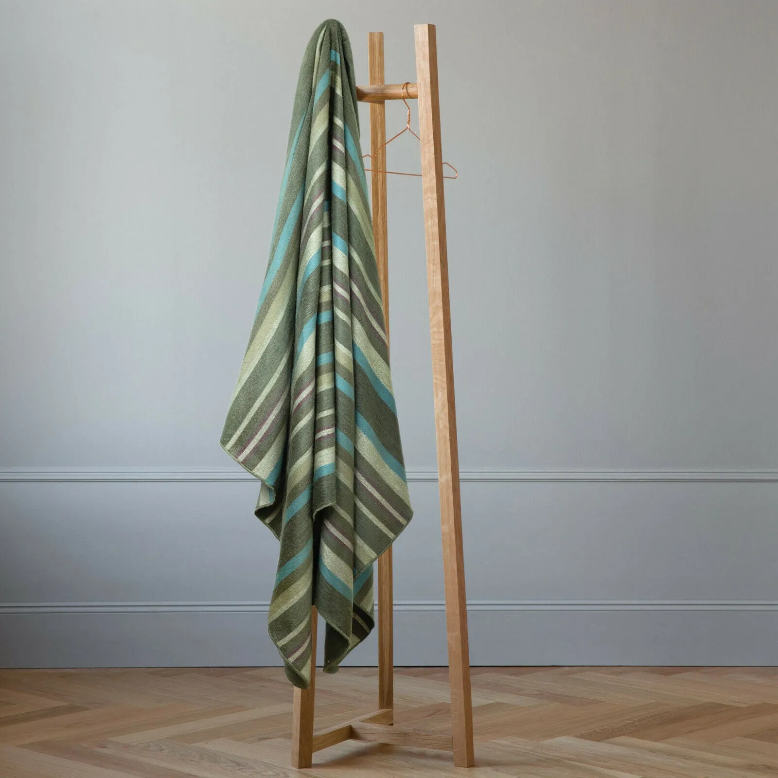 Jambue - Baby Alpaca Wool Throw Blanket / Sofa Cover - Queen 95" x 66" - olive green stripes pattern