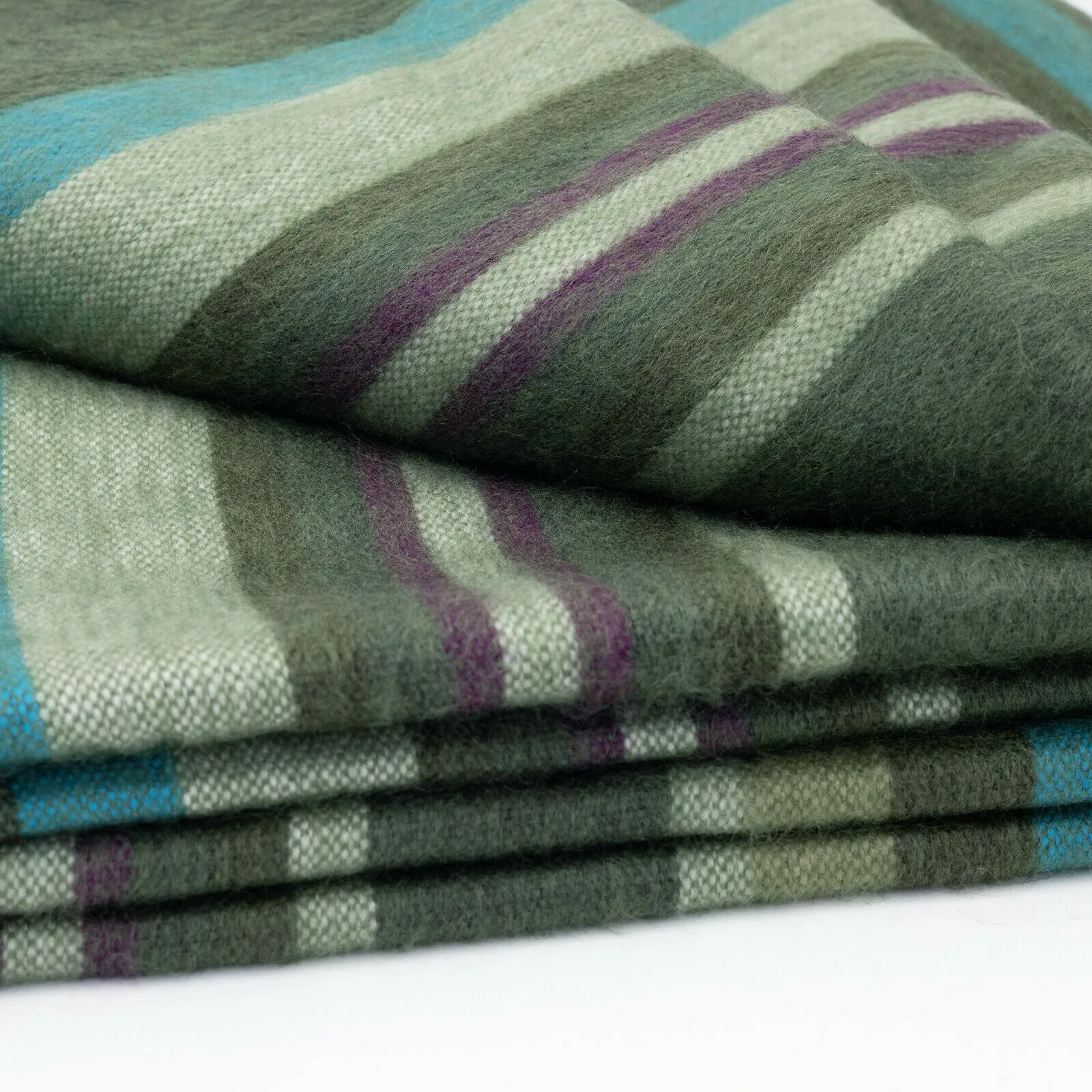 Jambue - Baby Alpaca Wool Throw Blanket / Sofa Cover - Queen 95" x 66" - olive green stripes pattern