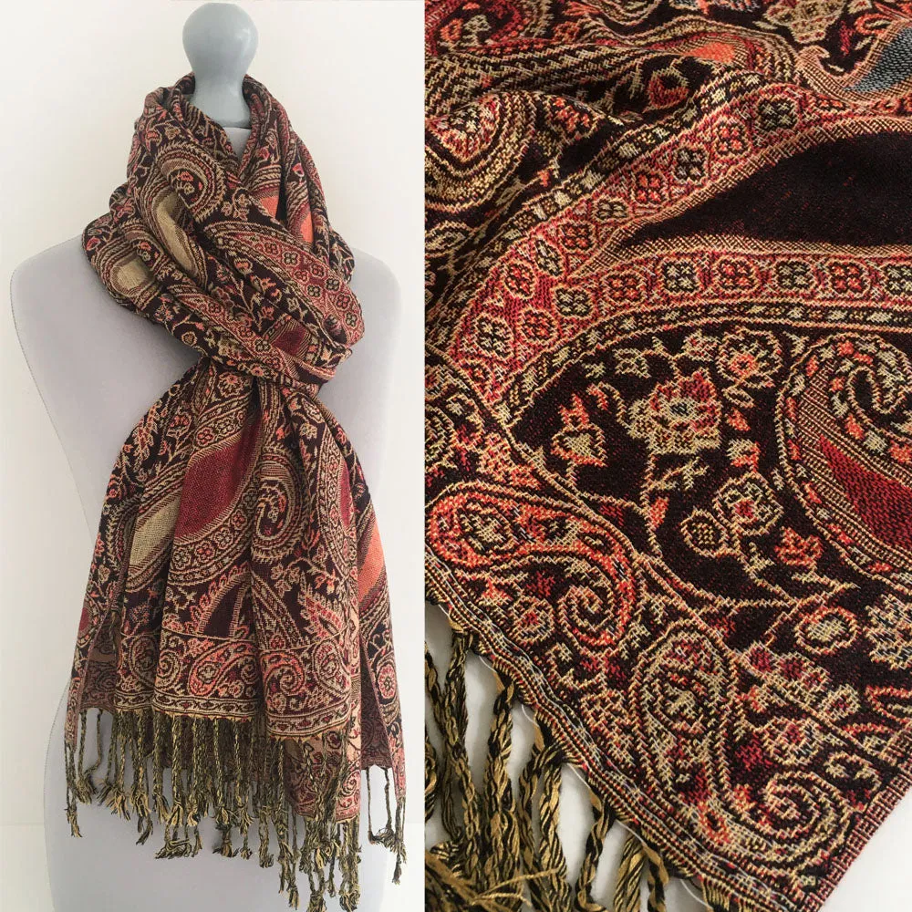 LARGE BLACK MULTI COLOUR PAISLEY PRINT PASHMINA SHAWL SCARF