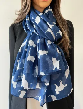 LIGHTWEIGHT PLAIN NAVY AND WHITE CAT SCARF