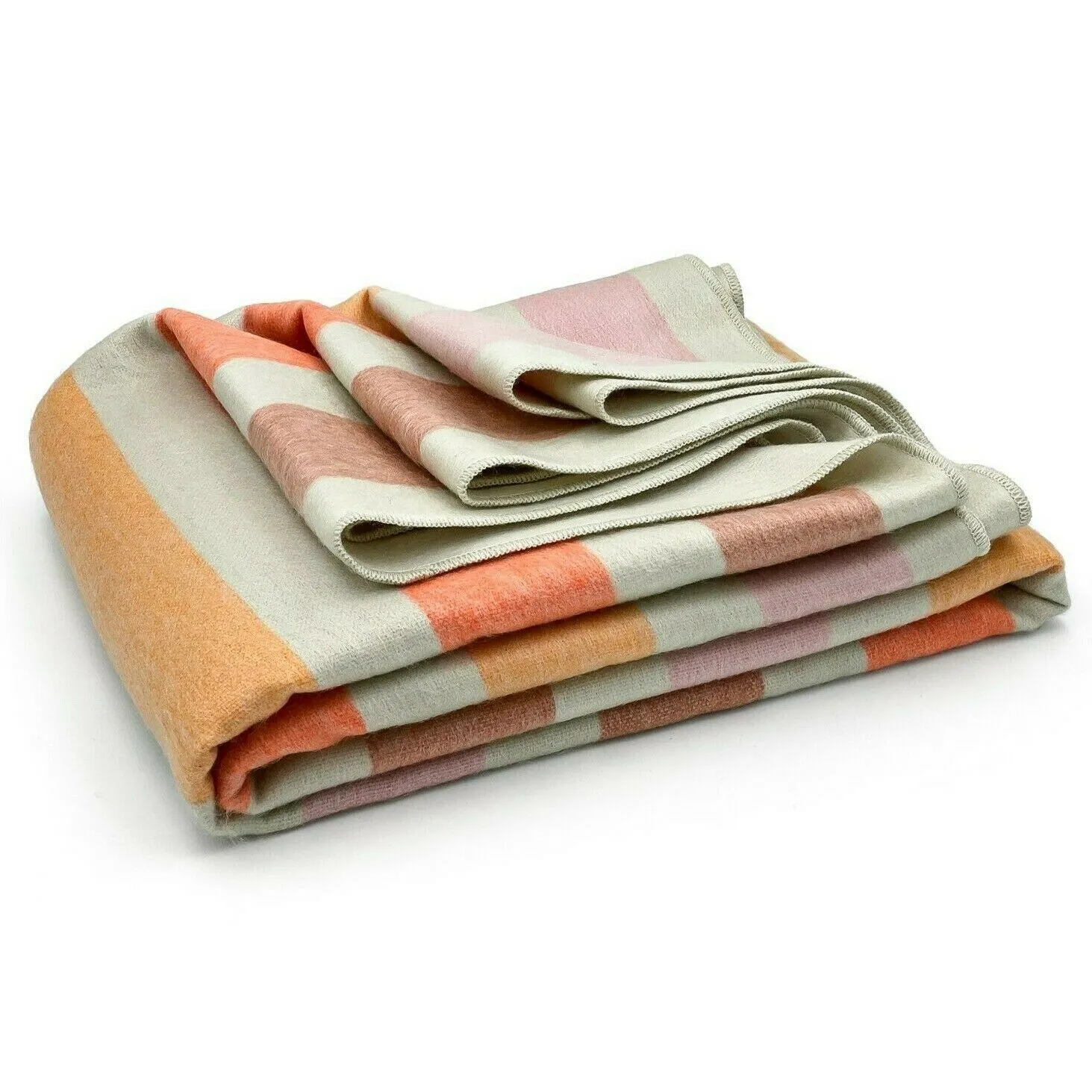 Lloa - Baby Alpaca Wool Throw Blanket / Sofa Cover - Queen 95" x 66" - striped cream/soft pink/carrot/orange/mocha