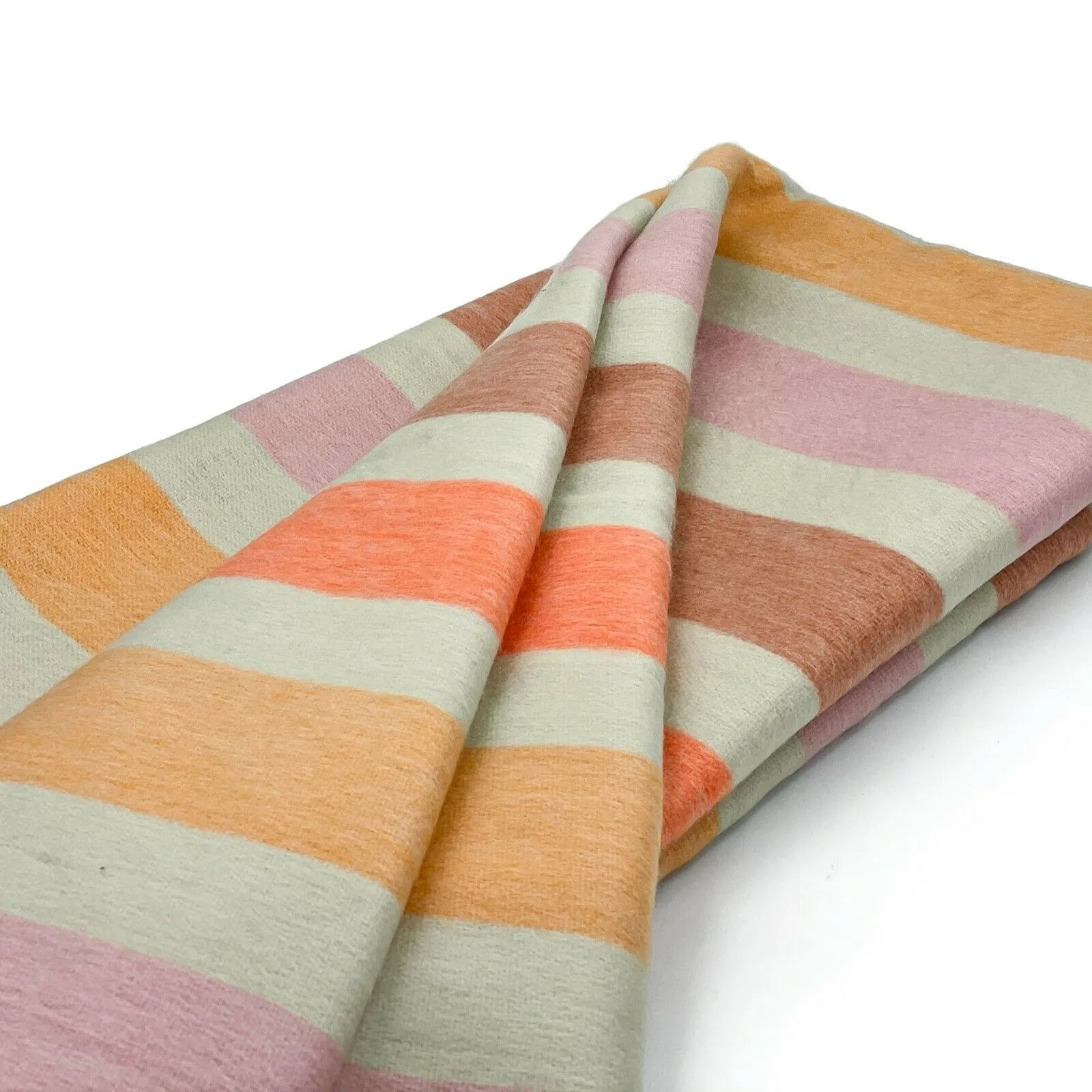 Lloa - Baby Alpaca Wool Throw Blanket / Sofa Cover - Queen 95" x 66" - striped cream/soft pink/carrot/orange/mocha