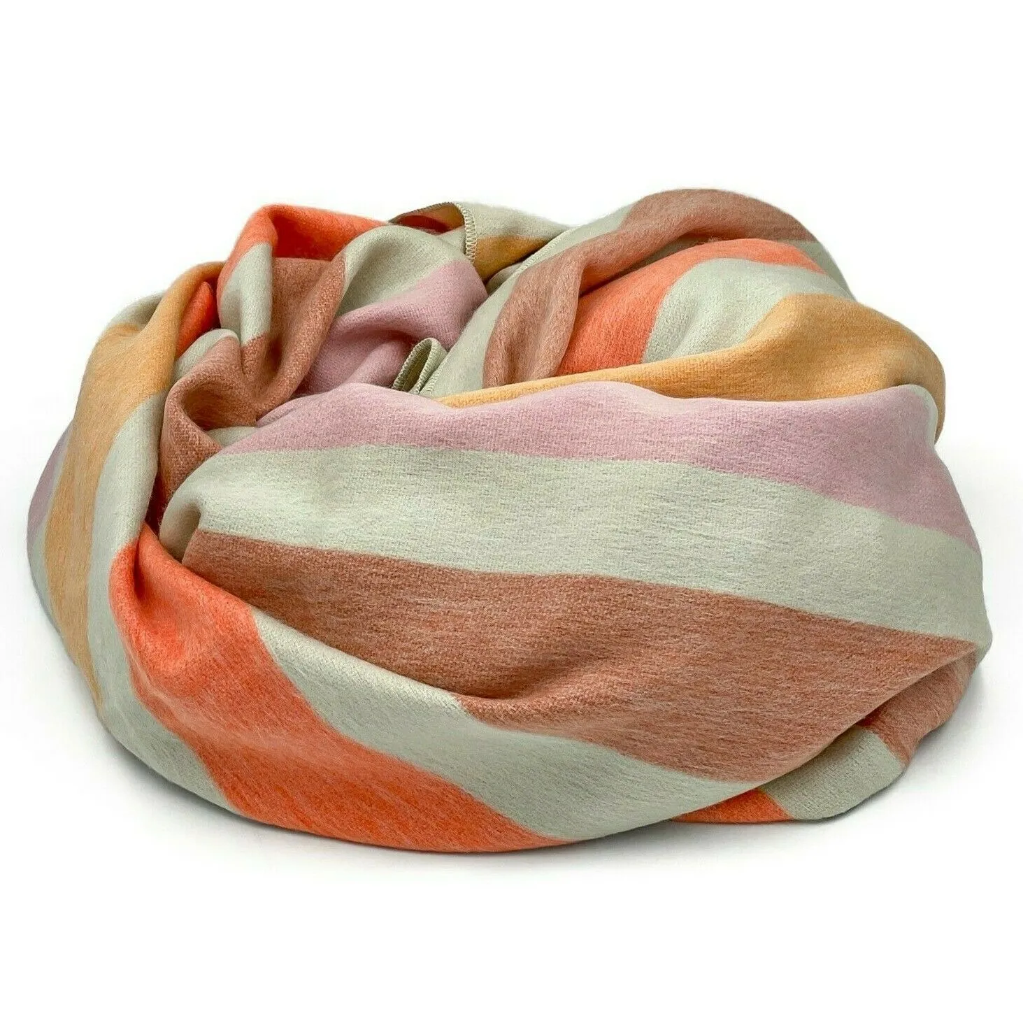 Lloa - Baby Alpaca Wool Throw Blanket / Sofa Cover - Queen 95" x 66" - striped cream/soft pink/carrot/orange/mocha