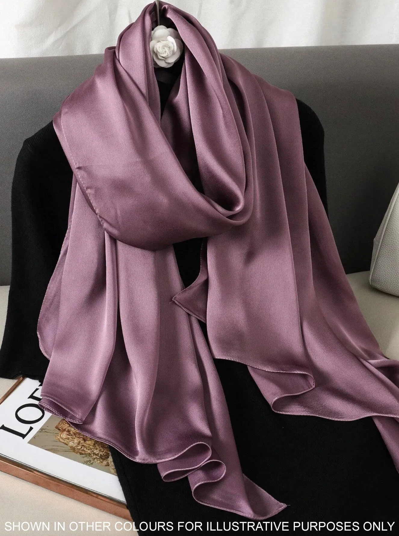 LONG PLAIN DARK GREY SATIN SCARF SHAWL WRAP