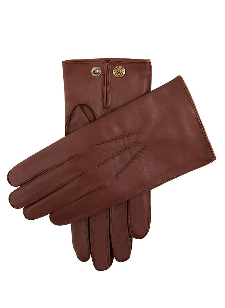 Men's Three-Point Red Cashmere-Lined Leather Gloves