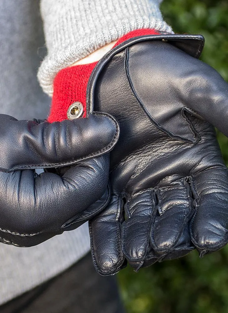 Men's Three-Point Red Cashmere-Lined Leather Gloves