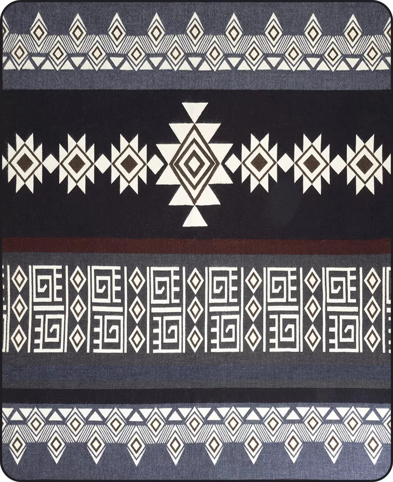 Mera - Baby Alpaca Blanket - Extra Large Reversible - Aztec Cross Southwest Pattern - Black/Grey/Tan/Earthtones