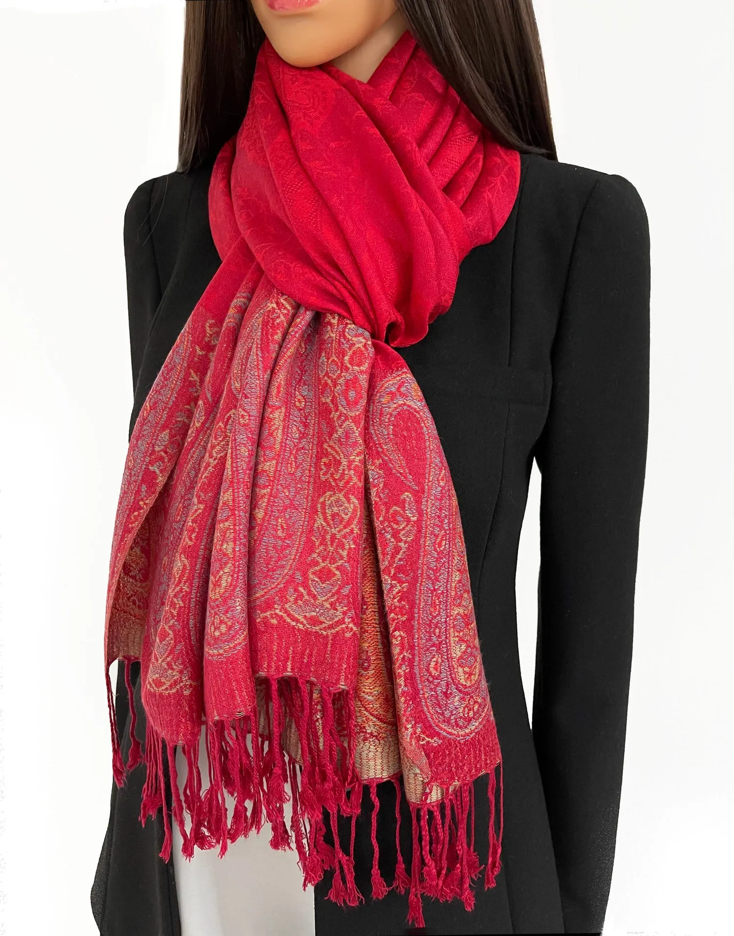 PAISLEY PRINT RED LIGHTWEIGHT PASHMINA SHAWL SCARF