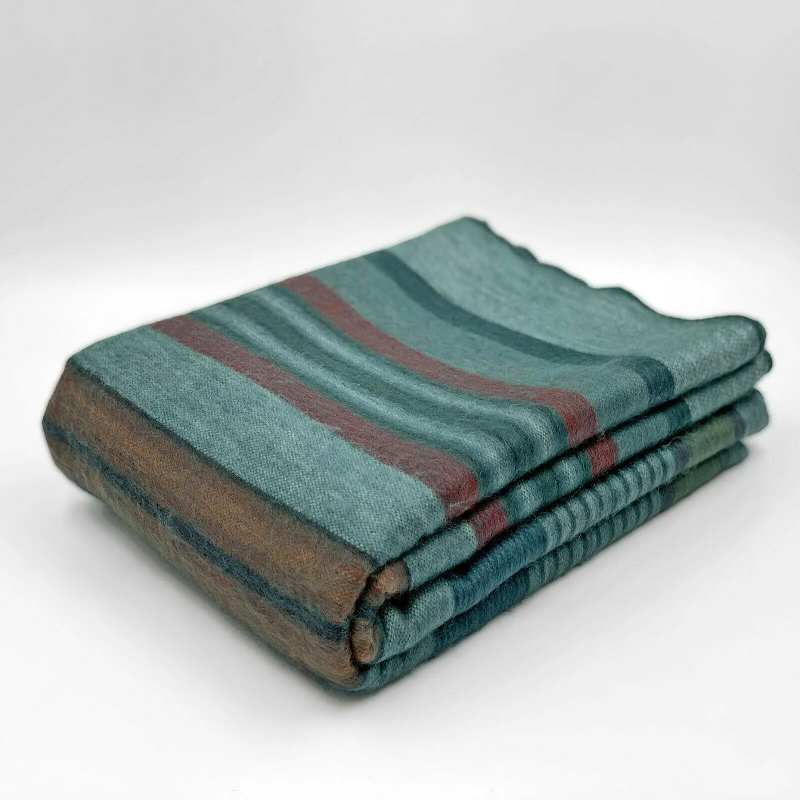 Pallalanga - Baby Alpaca Wool Throw Blanket / Sofa Cover - Queen 90" x 67" - multi colored stripes pattern deep turquoise