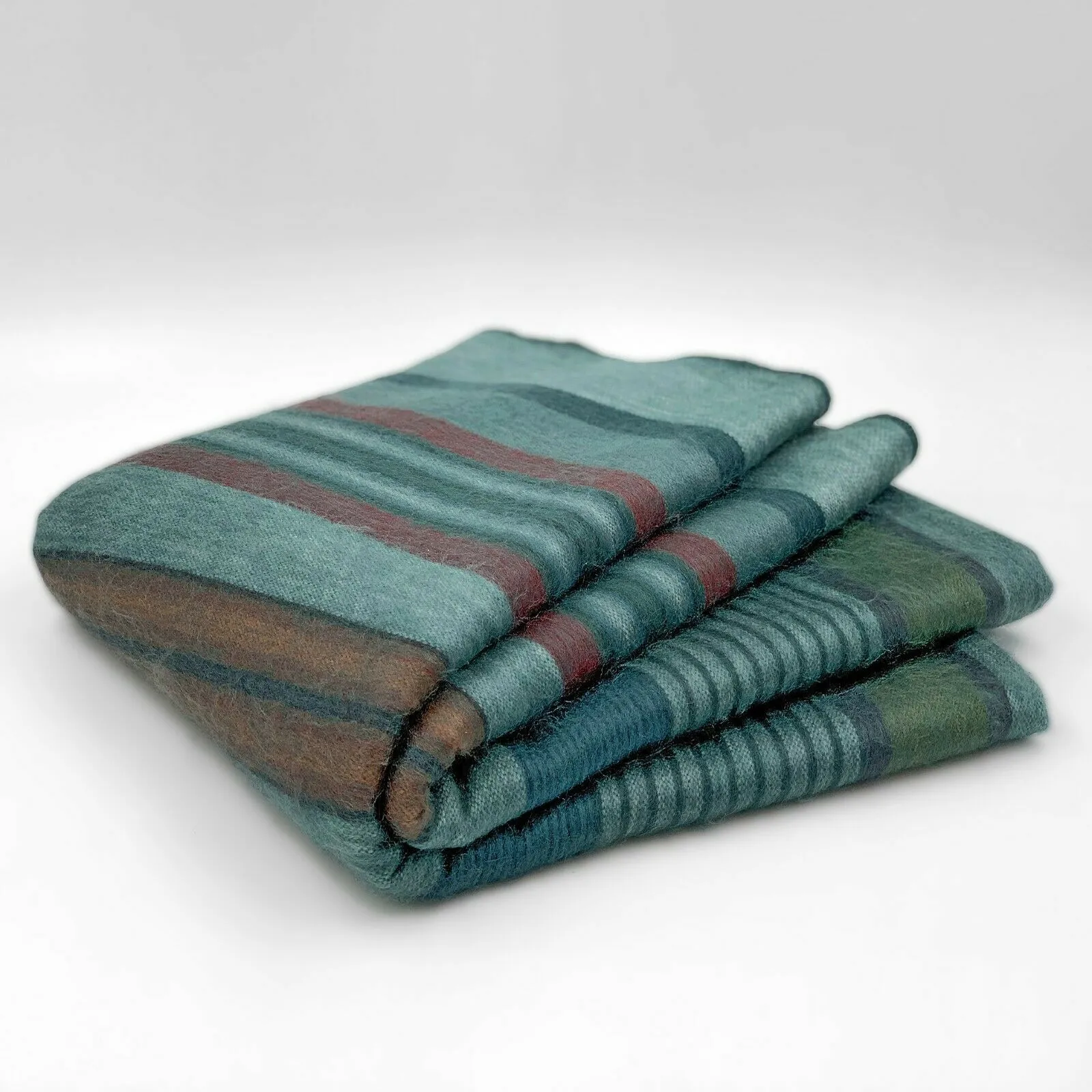 Pallalanga - Baby Alpaca Wool Throw Blanket / Sofa Cover - Queen 90" x 67" - multi colored stripes pattern deep turquoise