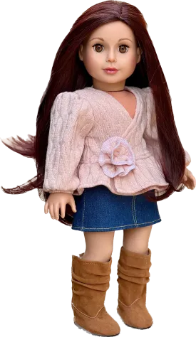 Passion for Fashion - 3 Piece Outfit for 18 Inch Doll - Pink Blouse, Denim Skirt and Brown Boots - 18 Inch Doll Cothes ( Doll Not Included)