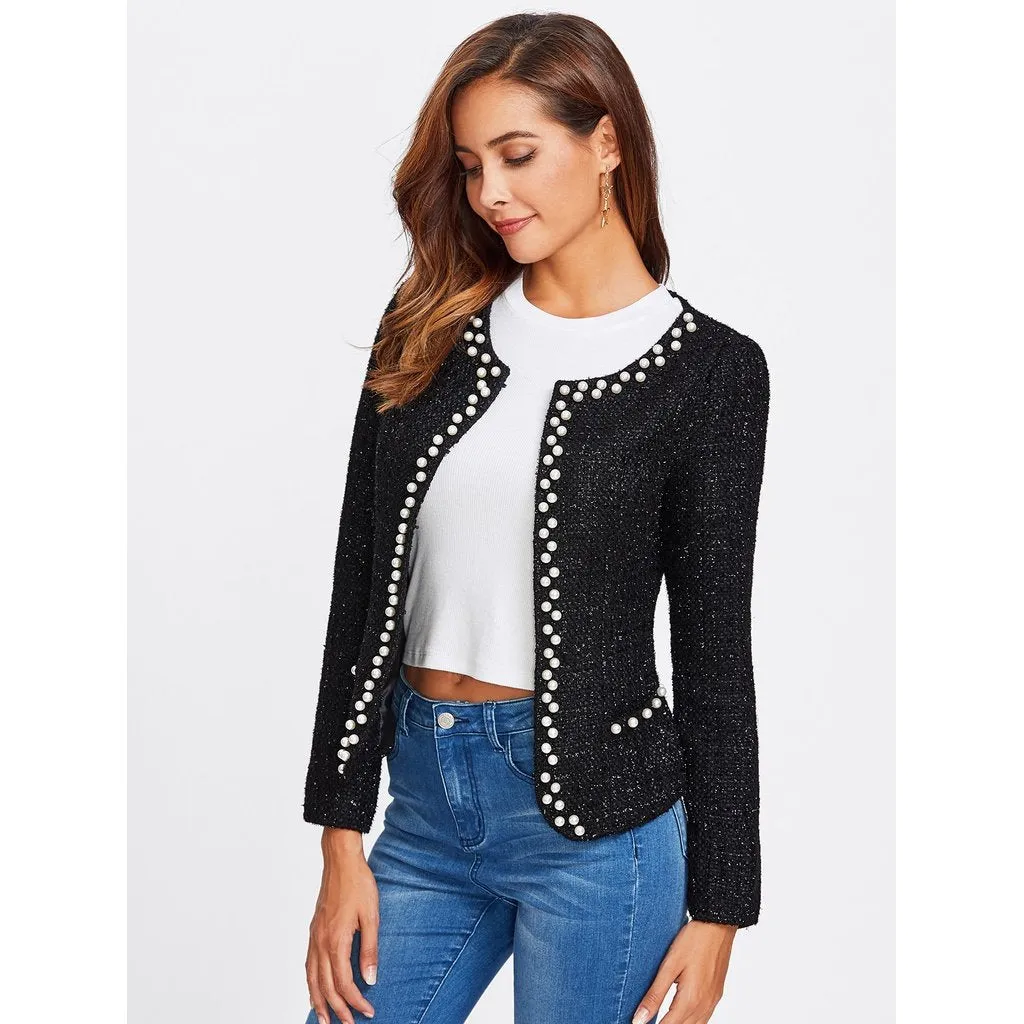 Pearl Beading Tweed Blazer