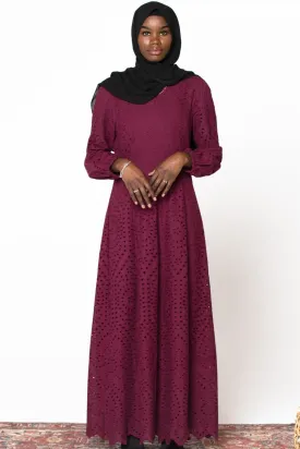 Plum Eyelet Long Sleeve Maxi Dress-CLEARANCE