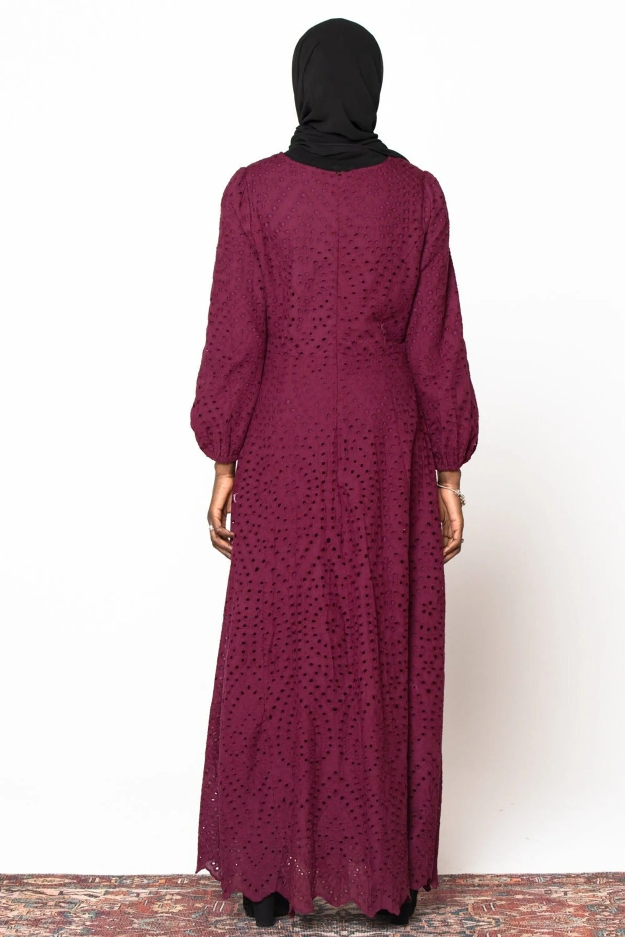 Plum Eyelet Long Sleeve Maxi Dress-CLEARANCE