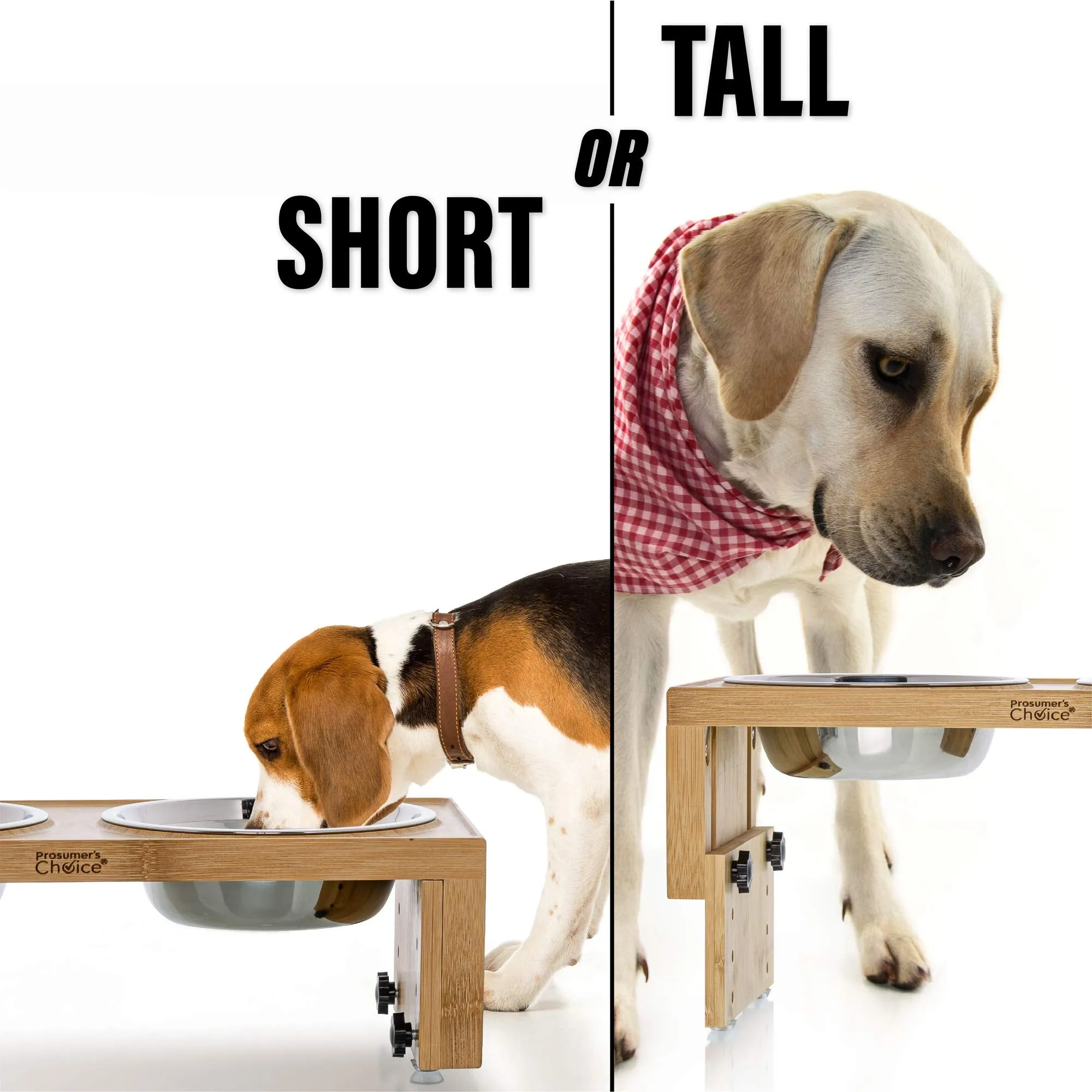 Prosumer's Choice Bamboo Adjustable Height Dog and Cat Bowls and Stand - 4.7 to 7.7 Inches