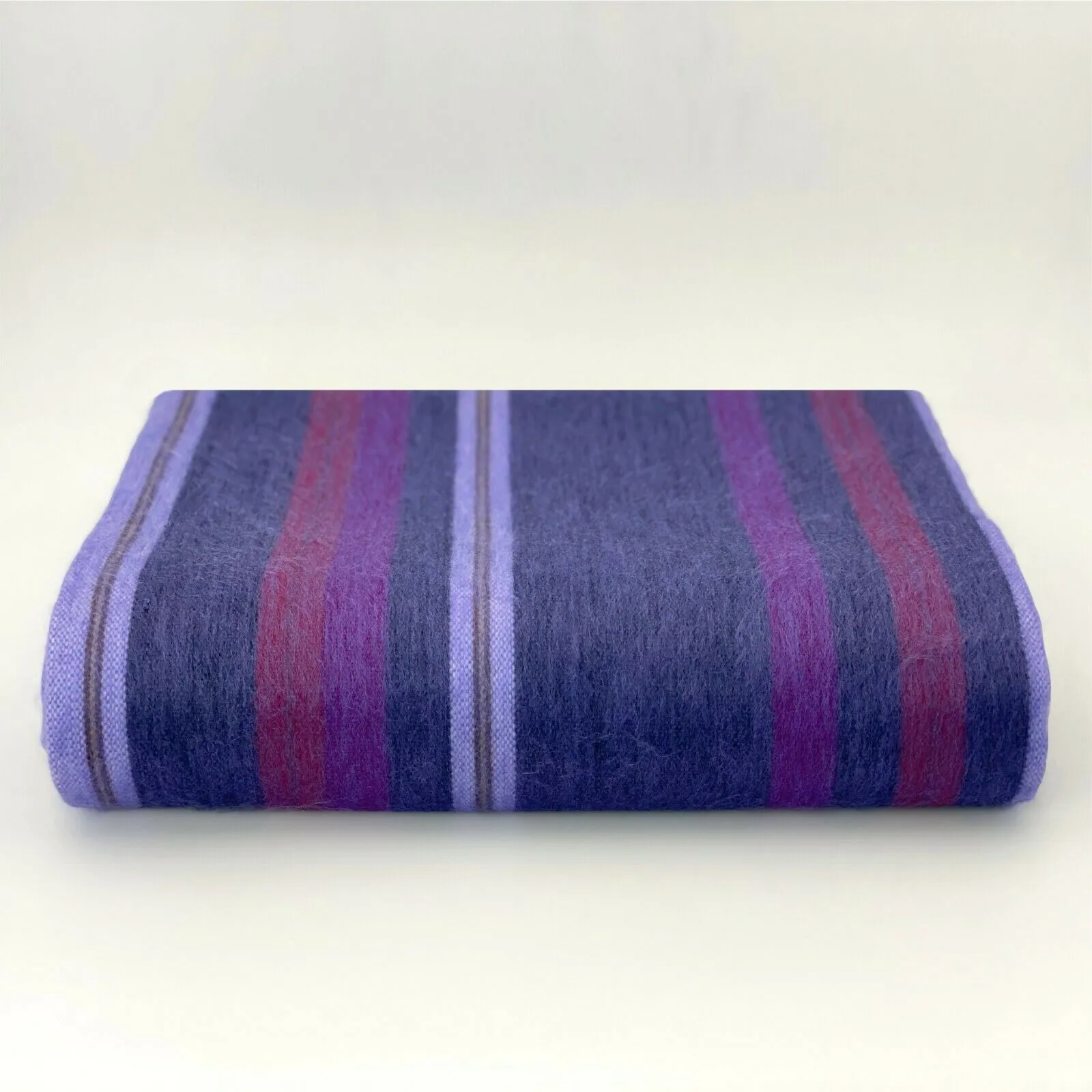 Punguloma - Baby Alpaca Wool Throw Blanket / Sofa Cover - Queen 97" x 67" - striped pattern blue/purple/violet