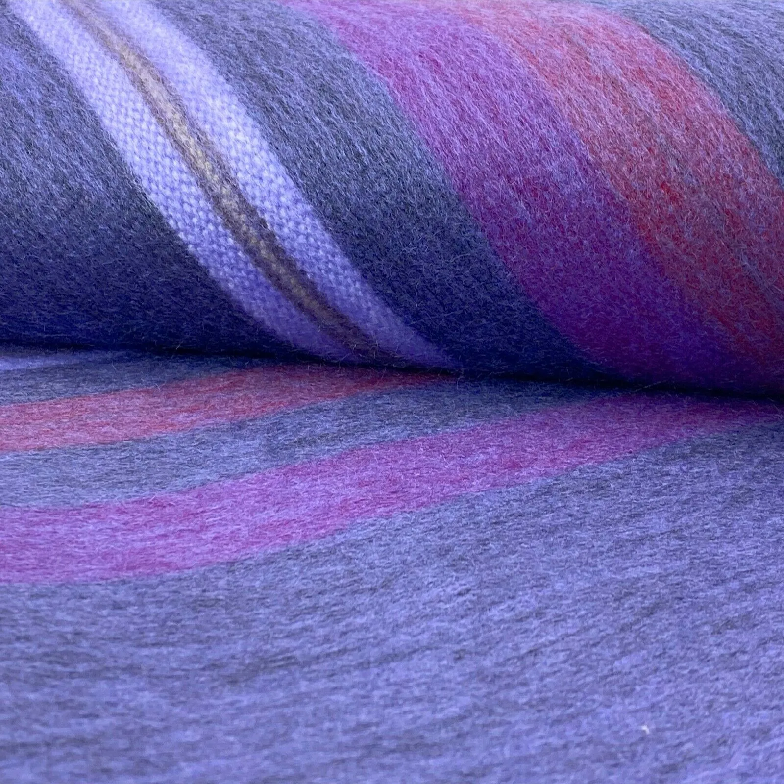 Punguloma - Baby Alpaca Wool Throw Blanket / Sofa Cover - Queen 97" x 67" - striped pattern blue/purple/violet